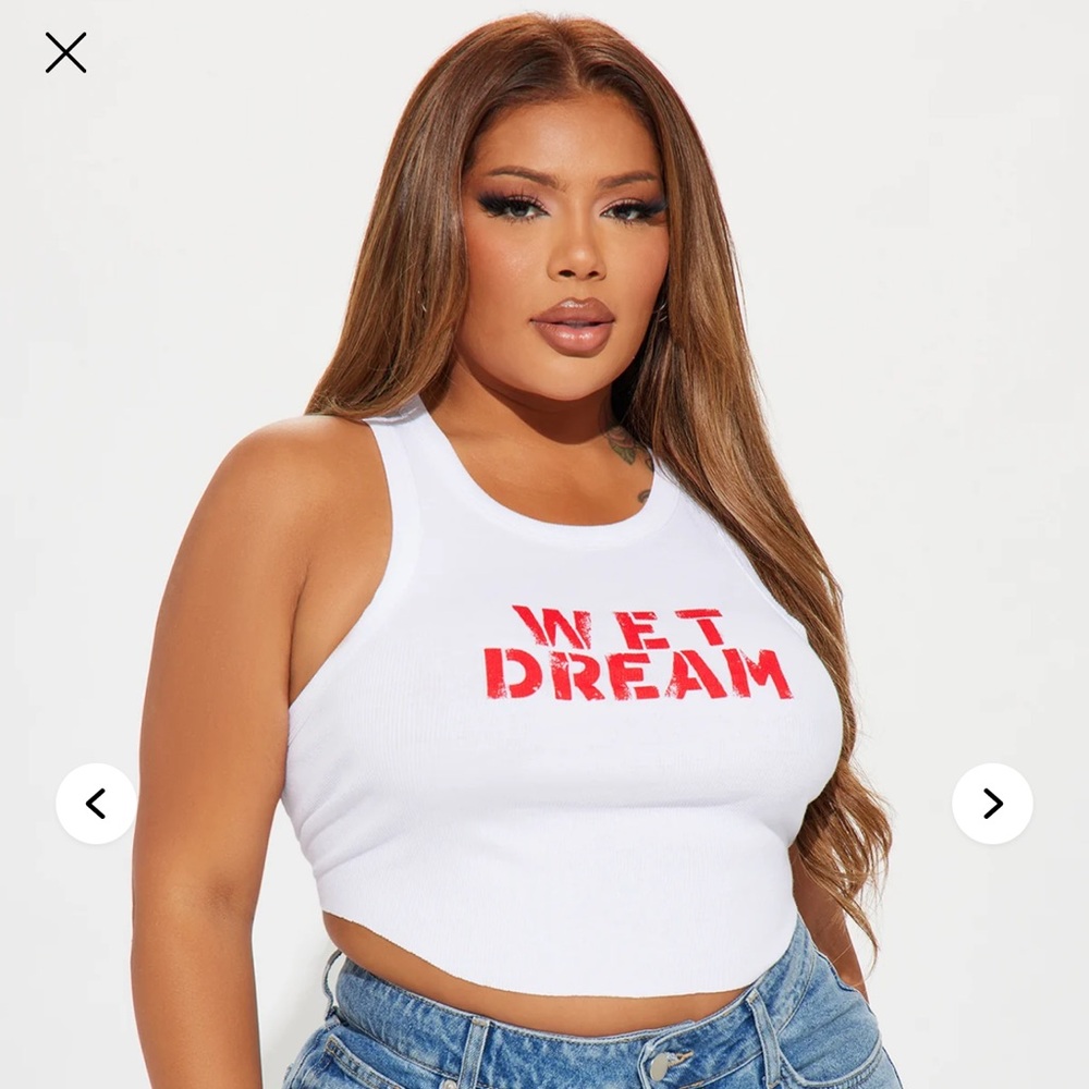 Fashion Nova Red and White Graphic Crop Tank Top
